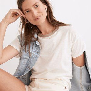 Madewell Whisper Cotton Rib-Crewneck Ringer Tee (Size Large)